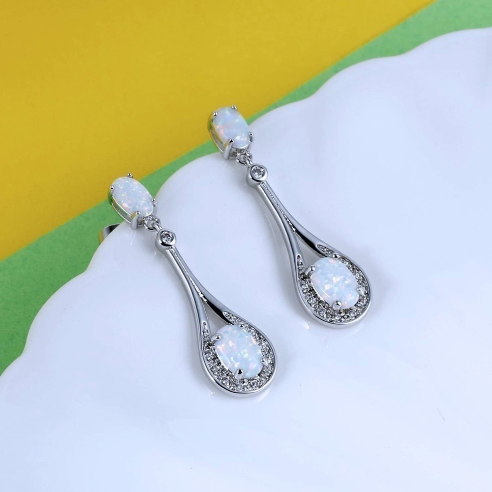 White Opal Drop Dangle Earrings